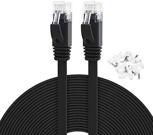 Yauhody CAT 6 Ethernet Cable 30m Black, High Speed Solid Flat CAT6 Gigabit Internet Network LAN Patch Cords with Cable Clips, Bare Copper Snagless RJ45 Connector for Modem, Router, PC (30m, Black)