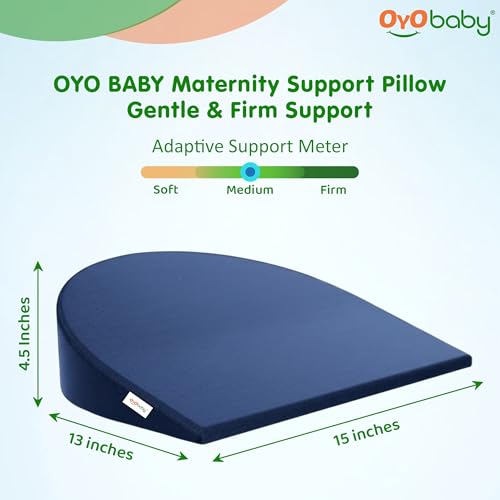 Image of OYO BABY Memory Foam Pregnancy Support Pillow - Navy Blue | Wedge Pillow for Comfortable Sleep During Pregnancy | Provides Belly, Back & Hip Relief for Expecting Moms