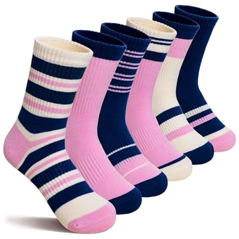 Kids Girls Socks Athletic Sport Breathable Soft Cotton Youth Girsl Crew Socks 6 Pairs(Purple Set, 9-15 Years) Cover
