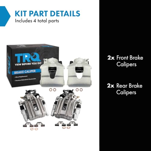 Image of TRQ Front and Rear Brake Caliper Set Zinc Coated Brackets Compatible with 1998-2010 Volkswagen Beetle 1999-2006 Golf