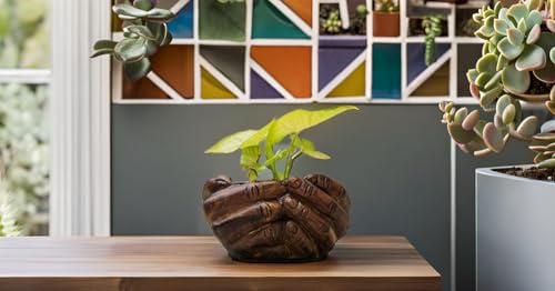 Image of Lasaki Hand Antique Hand-Shaped Flower Pot for Indoor & Outdoor Plants | Decorative Balcony, Garden & Office Succulent Pot | Unique Designer Gamla Plant Holder (19.5cm X 16cm X 10cm)