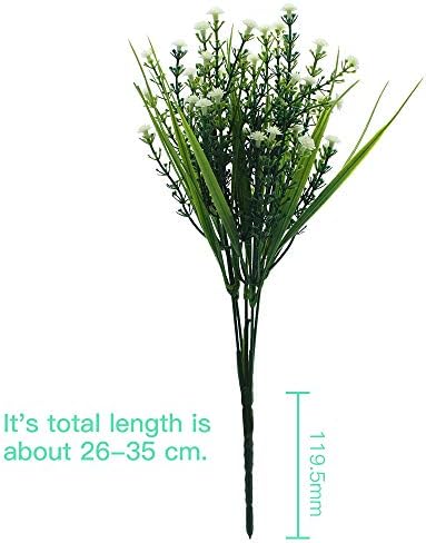 JaneYi 6 Pieces Artificial Gypsophila Plastic Flowers Fake Bouquet Artificial Shrub Floral Arrangement Greenery Plants for DIY Indoor Outdoor Home Kitchen Balcony Garden Office Party Decor - White