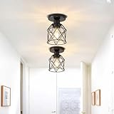Vohyzufa 2-Pack Farmhouse Semi Flush Mount Ceiling Light Fixture, Rustic Black Hallway Small Metal Ceiling Lamp Shade for Porch Kitchen Stairway Bedroom Entryway, E26 Base