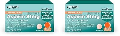 Amazon Basic Care Low Dose Chewable Aspirin 81 mg Tablets, Pain Reliever, Orange Flavor, 36 Count (Pack of 2)