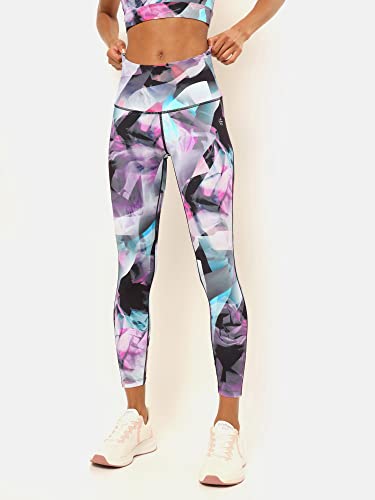 Image of CULT High Waist Running Tights with Side Pocket | Geometric Print | Breathable | Moisture-Wicking | Curved Hem