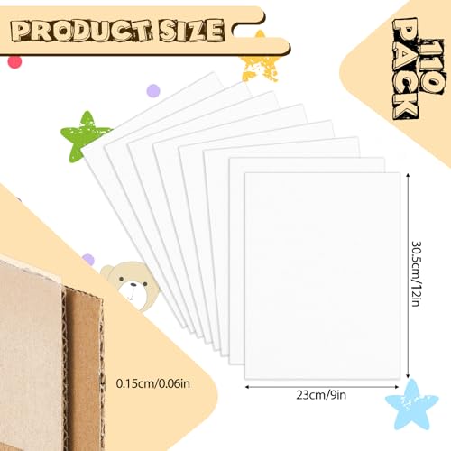 Image of Henoyso 110 Pack 9 x 12 Inch Corrugated Cardboard Sheets Flat Cardboard Sheets Packaging Inserts Flat Square Inserts Squares Separators for Shipping Packing Mailing Crafts(White)