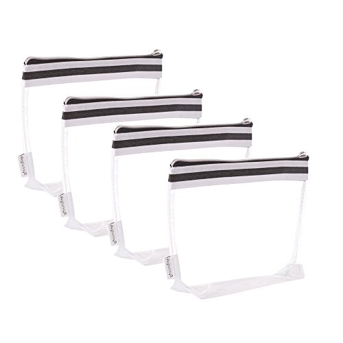 Multi-purpose Waterproof Clear Vinyl Zippered Toiletry Cosmetics Makeup Pouch With French Tape 4-pack