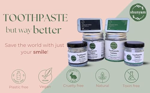 Image of Shunyam Toothpaste Tablets, Eco-Friendly, SLS Free, Paraben Free, Anti-Plaque, Travel Friendly, Teeth Whitening (60 Tablets) (Peppermint)