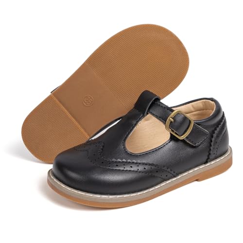Image of Boy's Girl's Classic T-Strap Dress Shoes Wedding Party Church School Uniform Oxford for Toddler /Little Kid