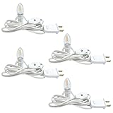 4 Pack Lights Accessory Cord with 4 C7 Led Light Bulb, Clip-in Lamp Cord Replacement, Candelabra-Base E12 Socket White Cord with On/Off Switch Pluggs for Holiday Decorations