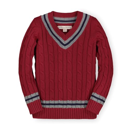 Image of Hope & Henry Boy Baby Boys' Organic Long Sleeve V-Neck Cricket Sweater, 18-24 Months, Dark Red with Gray