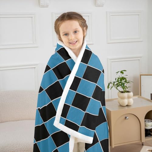 Image of Erosebridal Plaid Sherpa Blanket Navy Blue Black Checkerboard Fuzzy Plush Throw Geometric Checkered Fleece Blanket for Kids Boys Girls,Aesthetic Grids Decor for Bed Couch 40 inchx50 inch