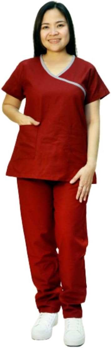 GenericVeronica Ladies Medical Scrub Set Clinic Doctor Nurse Nanny Maid Uniform - Maroon