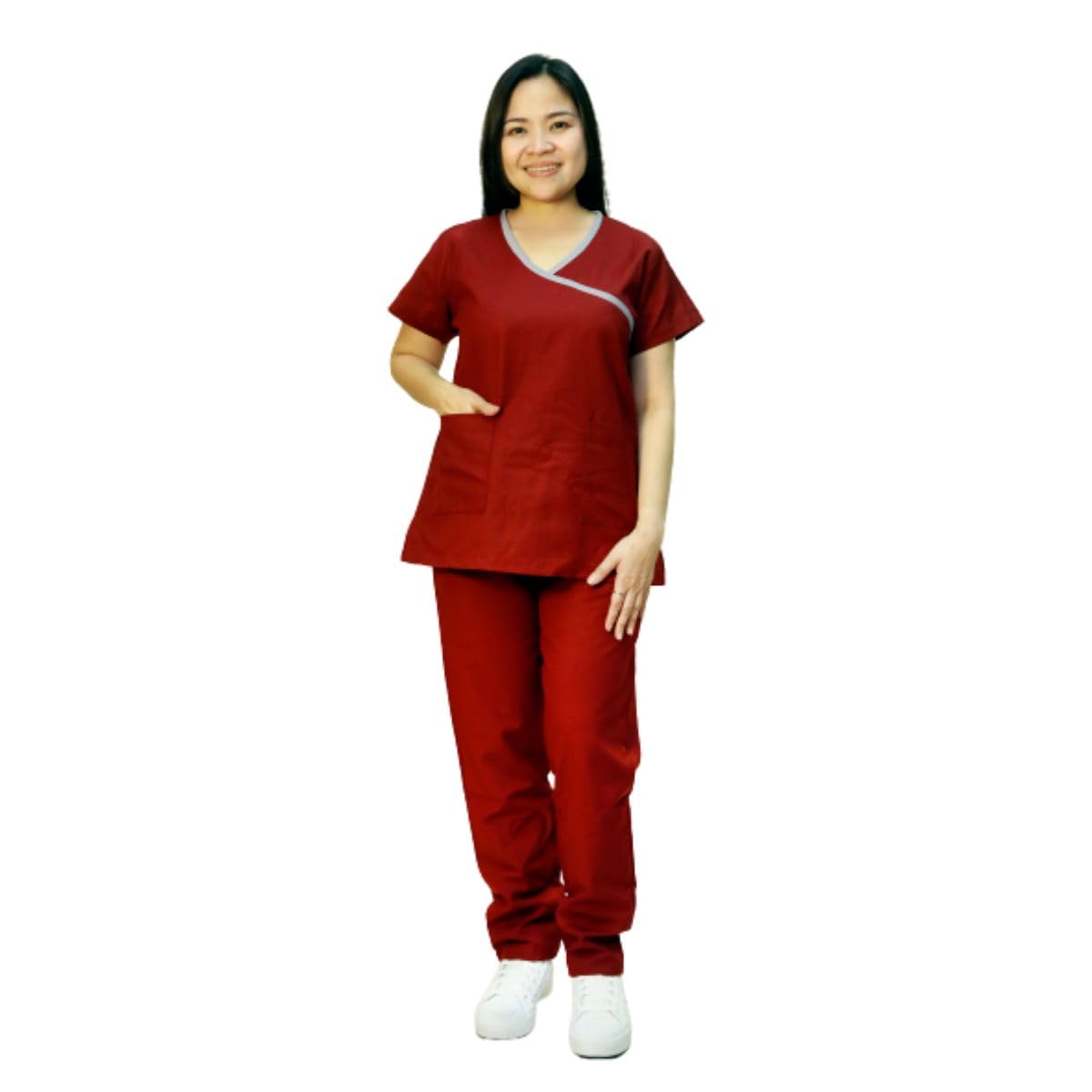 GenericVeronica Ladies Medical Scrub Set Clinic Doctor Nurse Nanny Maid Uniform - Maroon