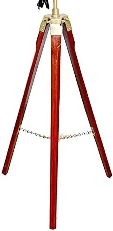 Nautical Antique Brass Pedestal Fan with Wooden Tripod Stand Rustic Royal Navy Inspired Vintage Floor Fan Handcrafted Decorative Electric Fan for Home & Office Décor