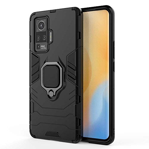 IGUCAC Case for vivo X50 Pro,Dual Layer Shockproof Protective Cover Case with Rotating Ring Stand for vivo X50 Pro Black