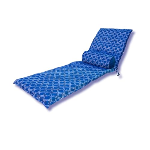 Coussin de Transat avec Traversin - 195x60x5 cm - Déperlant, Résistant aux UV et Confortable - Matelas pour Chaise Longue et Bain de Soleil - Motif Nautique...