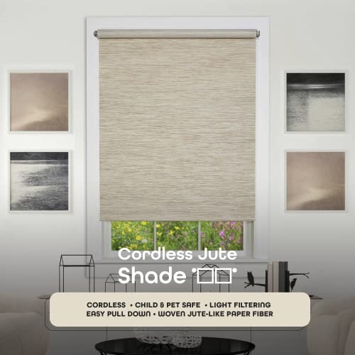 Cordless Privacy Jute Window Roller Shade - 33 Inch Width, 72 Inch Length - Natural - Light Filtering Woven Natural Fiber Horizontal Windows Blinds By Achim Home Decor #TOP1