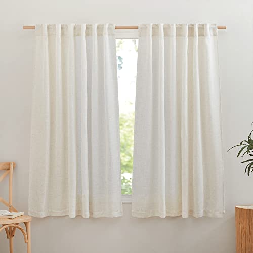 NICETOWN Semi Sheer Linen Curtains for Bedroom 63 inch Long, Rod Pocket & Back Tab Privacy Window Drapes Light Filtering for Bedroom/Nursery, Burlap,