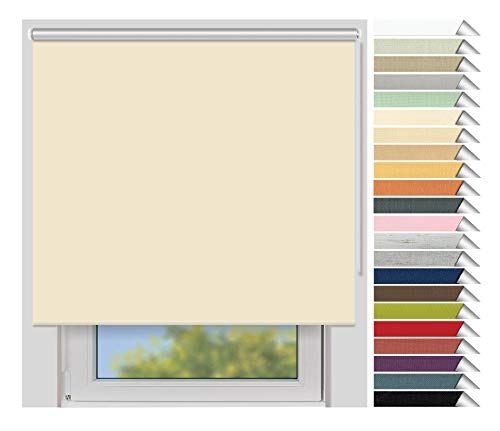 EFIXS Thermorollo Medium - Rollos nach Maß - 25 mm Rollowelle - Stoffbreite bis 220 cm, Höhe bis 240 cm - Hier: bis 220 cm x 190 cm (BxH) - cremeweiss (056) - mit & ohne Bohren
