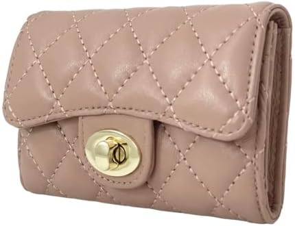 PEONY SUPREME Luxury Quilted Leather Card Holder Wallet Credit Card Holder Wallet Small Wallet Compact Wallet Coin Purse Business Card Holder Gift for Women Gift for Girl (Beige)
