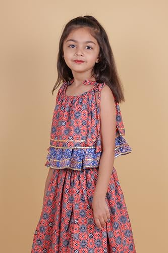 Image of TAGAS Girls Girls Embroidered Asymmetric Neckline Sleeveless Top And Skirt Set| Lehenga Choli|Ethnic Wear for girls|Traditional Girl Ethnic Wear|