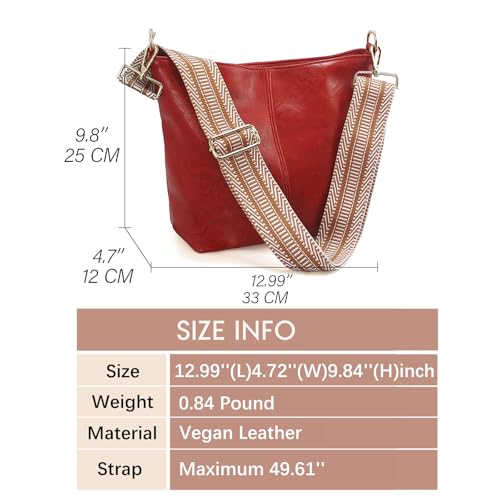 Image of Hobo Bags Vegan Leather Crossbody Bag Guitar Strap Shoulder Purses with Zipper Handbags for Women