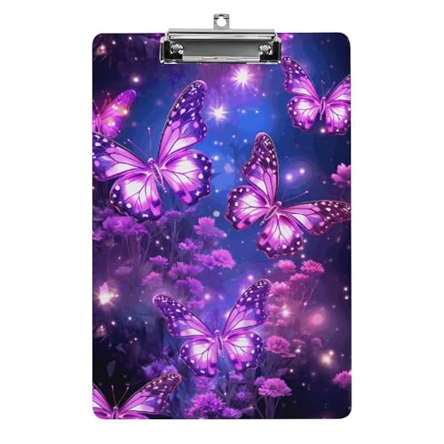 Porte-bloc papillon violet en acrylique rigide avec pince métal