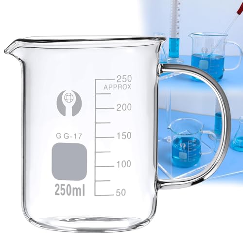 Vaso de cristal de laboratorio con asa, boquilla cónica para verter fácilmente, alta transparencia para una observación clara, ideal para medición científica de líquidos