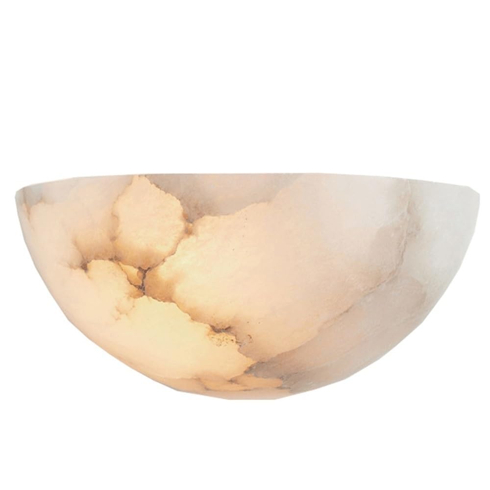 NHPJFDC Modern Natural Spanish Alabaster Wall Sconce Semi Circle Stone Wall Lamp Warm LED Minimalist Decorative Light Fixture for Bedroom Living Room Hallway Staircase Lighting(7.9")