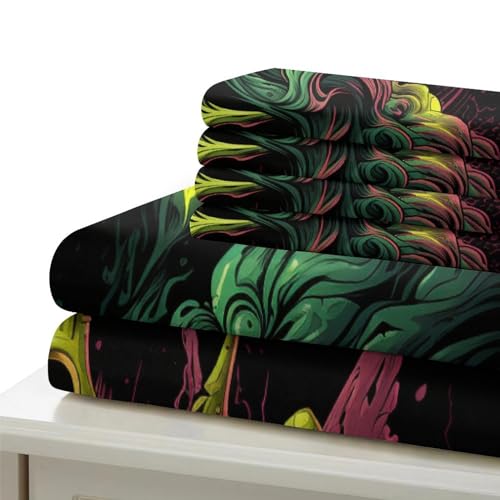 Juego de funda de edredon calavera 3D HOUKIG con dos fundas de almohada de microfibra para cama 6