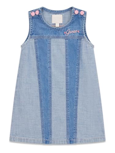 Guess Girls Sleeveless Denim Dress, Medium Reverse Blue Wash, 6