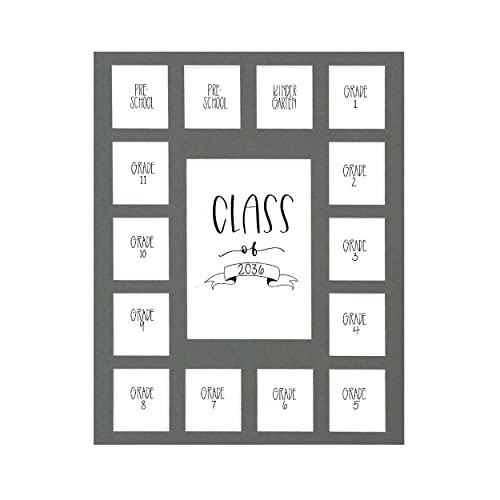 Image of Rustic Red Door Co. Class of 2036 Photo Mat (11 inch x 14 inch) Photo Collage Picture Frames Mat for School Pictures - No Frame Grey Photo Mat from Pre - K to Graduation (15 Photos)