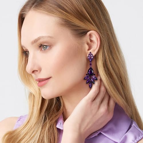 Flyonce Bridal Drop Dangle Earrings for Women, Rhinestone Crystal Floral Leaf Cluster Earring2