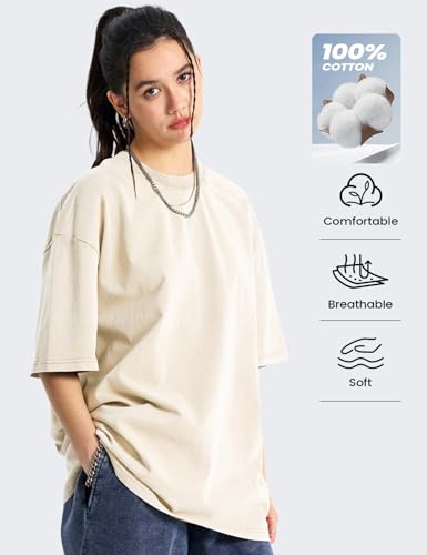 Wyeysyt 3 Pack Oversized Tshirts for Women Vintage Washed Baggy Tees Cotton Short Sleeves Acid Shirts Unisex Tops - Image 6