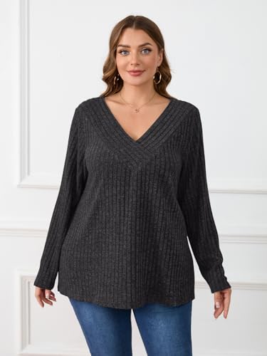 Image of BELAROI Womens Plus Size Sweaters V Neck Fall Tunic Top Pullover Shirts