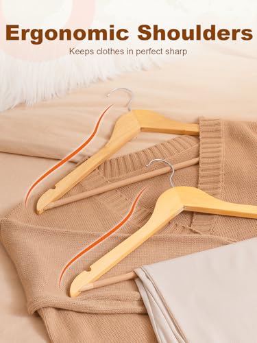HOUSE DAY Bulk Wooden Hangers 160 Pack, Solid Wood Hanger with Non Slip Pant Bar, Heavy Duty Wooden Coat Hanger for Closet, Smooth Finish Wood Clothes Hangers for Shirts, Suits Jackets, Dress, Natural