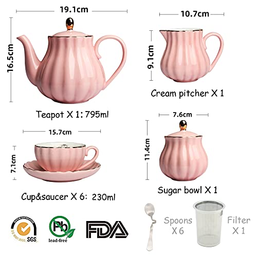 Sweejar Home Service à thé en Porcelaine avec tasses et soucoupes Motif famille Royale 225 ml Rosa - Imagen 8