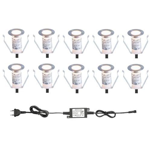 SUBOSI 10er mini Bodeneinbaustrahler Set DC12V Ø19mm 0.4W LED Einbaustrahler IP67 Wasserdicht Einbauleuchten Außen Terrasse Küche Garten Led Lampe