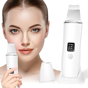 ACWOO Skin Scrubber Ultrasoon Apparaat, Gezichtshuidspatel, Gezichtsporiënreiniger, Gezichtswasspatel, Huidreiniger voor Het Gezicht, Mee-eterverwijderaar met 4 Modi, LED-display en Standaard