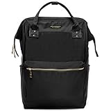 Lily & Drew Casual Travel Daypack School Backpack for Men Women and 14 Inch Laptop Computer, with Wide Doctor Style Top Opening (Black Nylon Medium)