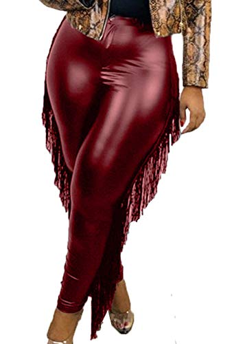 Cocoinsity Womens Skinny Pants High Waisted Fringe Clubwear Ankle Pants Plus Size