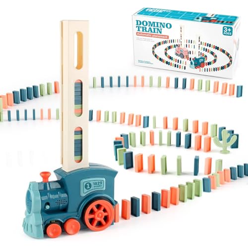 OBEST Domino Train Toys, 80 PCS Electric Train Domino Blocks, Automatic Domino Laying Train, Model Building Educational Toy Gifts, Birthday for Kids 3+