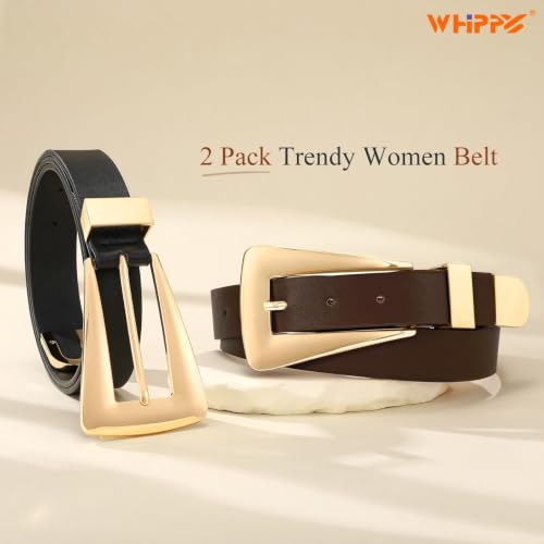 Image of WHIPPY 2 Pack Women Leather Belts Ladies Fashion Casual Waist Belt