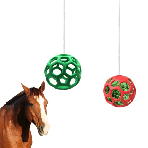 WoYous 2 StuckPferd Leckerli Ball Für Pferde Set, Hängendes Heu Das Füttern Verlangsamen, Futterball Spielzeug (Rot und Grün)