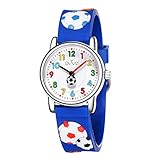 Ovvel Boys Watch – Pretty and Cute Kids Wristwatch with Teaching Analog Display Time Teacher - Japanese Quartz - Blue Soccer