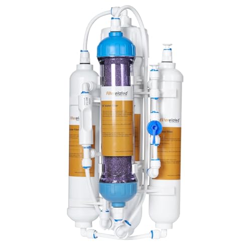 4-Stage Aquarium Reverse Osmosis System with Flushing Valve Portable RO+DI deionized Water Filtration,Colour Changing DI Filter,100 GPD-TDS Close to 0 ppm