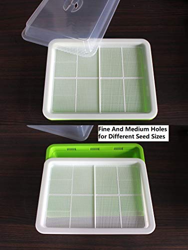 Image of 2 Pack of BPA Free Home Microgreen Soilless Hydroponics Seed Sprouter Grow Tray with Cover + Free Spray Bottle and 20 Sheets Growing Paper