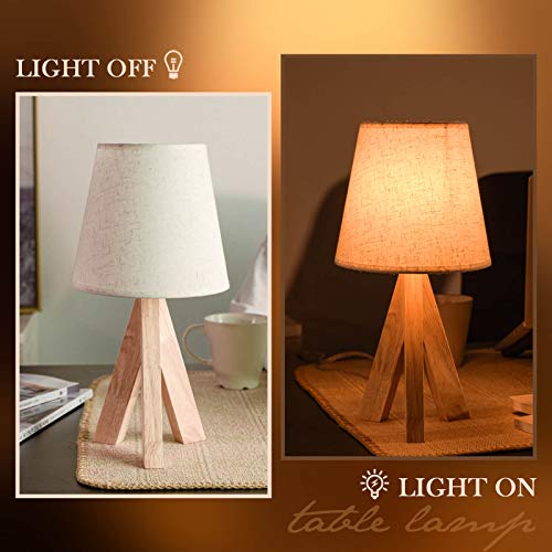 Porseme Table Lamp Wooden Tripod Nightstand Lamp With Linen Shade Desk Lamp For Home (E12 Led Bulb Included) #TOP2