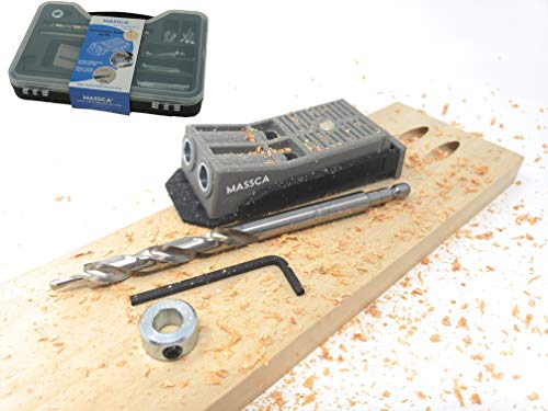 Massca Twin Pocket Hole Jig Set Box â€“ Adjustable & Easy to Use Joinery Woodworking Tool w/Drill Bit, Hex Key, Screws, Square Driver & Stop Collar â€“ For DIY Carpentry Projects